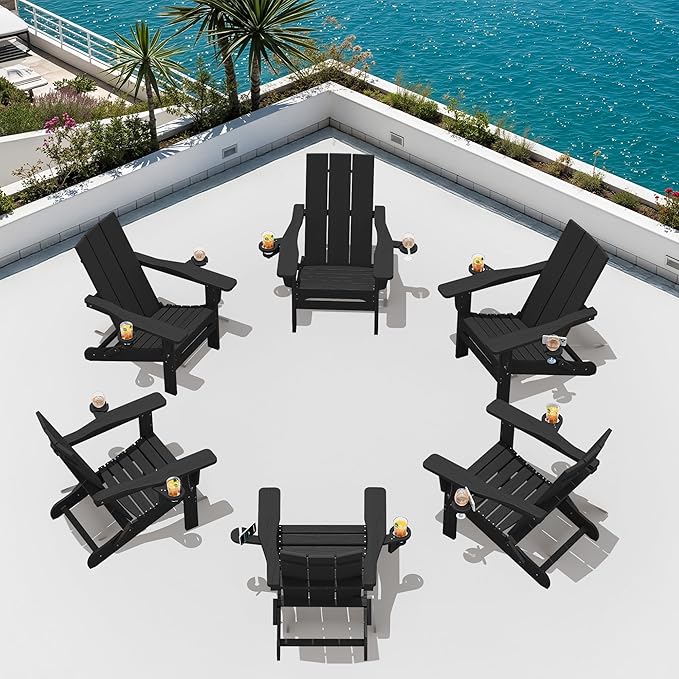 SERWALL Adirondack Chair with Dual Cup Holders, Folding Modern Adirondack Chair - Photo 2