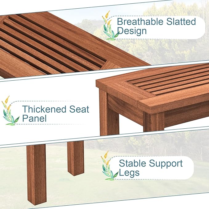 RELAX4LIFE Wooden Outdoor Bench - Patio Bench with Slatted Seat, Weather Resistant Solid Wood Frame, Garden Bench, 2 Seater Park Bench for Deck, Poolside, Balcony, Porch, Lawn, Outside Bench (1)