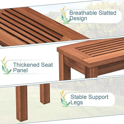 COSTWAY Outdoor Bench, 39.5” Backless Solid Wood Narrow Bench for Outside, Patio, Park, Garden & Front Porch (2)