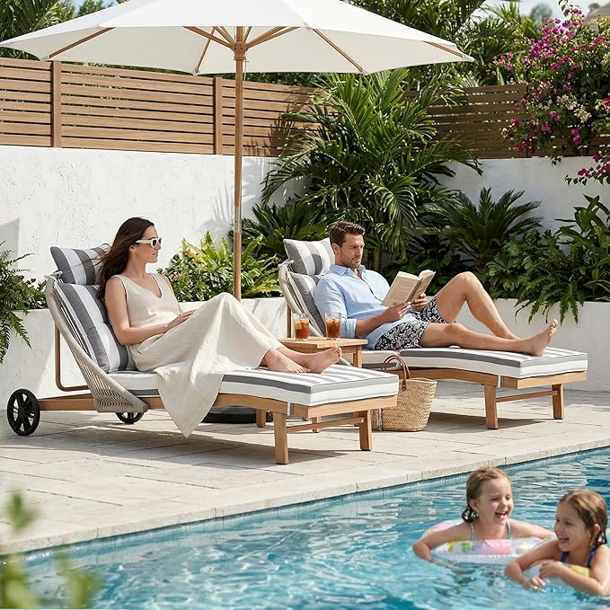 Outdoor Chaise Lounge Chairs Set of 2, Lounge Chair Outdoor with Cushions, Wicker Outdoor Chaise Lounger - Photo 6