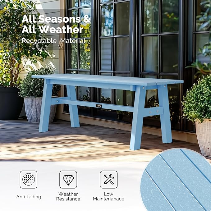 47inch Outdoor Bench Garden Bench HDPE Porch Bench w/Metal Legs, Poly Lumber Patio Bench, 660 LBS Capacity Outdoor Backless Bench