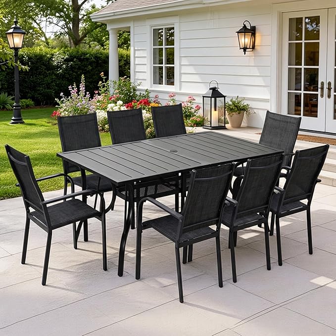 Patio Chairs Set of 8, Outdoor Dining Chairs High Back, All-Weather Padded Textilene Chair for Lawn Porch Garden - Photo 2