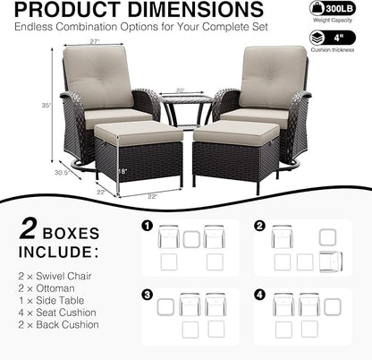 Joyside Wicker Patio Furniture Set, 5 Piece Outdoor Furniture Set with Thickened Cushions, High Back, Deep Seating, Wide Armrest, Outdoor Swivel Rocker Chairs for Porch, Deck