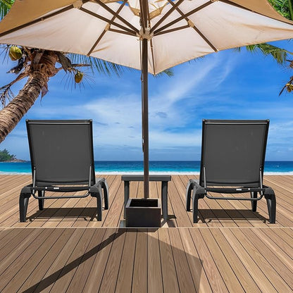 Domi Pool Lounge Chairs Set of 2 with Side Table, Aluminum Outdoor Chaise Lounge with Wheels, All Weather Outdoor Lounge Chair for Deck Lawn Patio Backyard, Textilene- Gray