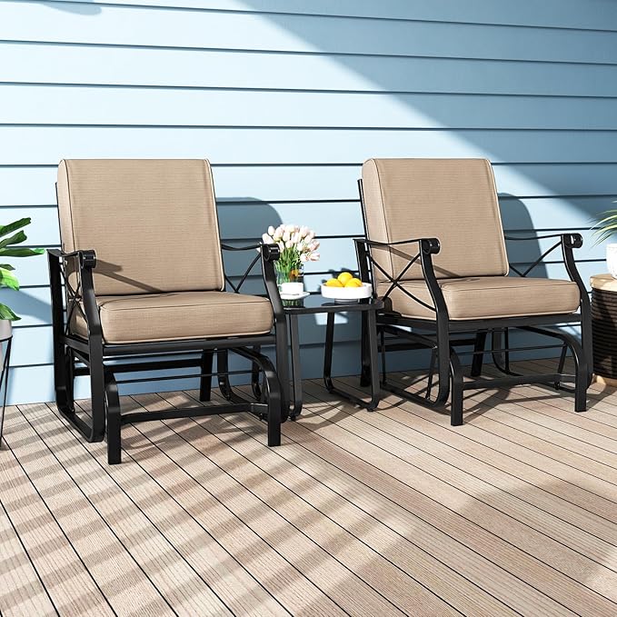 Tangkula Outdoor Glider Rocking Chair, Patio Gliding Chair Furniture with Metal Frame and Thick Cushions for Porch - Photo 2