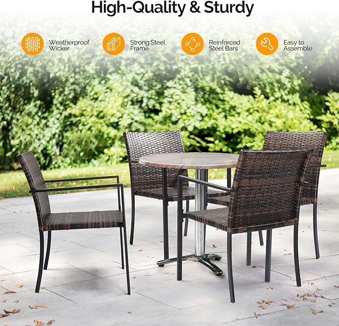 VINGLI Stackable Wicker Chairs Outdoor Dining Chairs Set of 2 - Photo 4