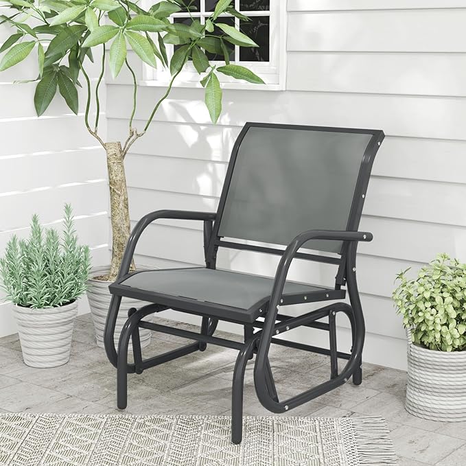 Tangkula Swing Glider Chair, Ergonomic Rocking Chair with Comfortable Fabric, Iron Frame, 4 Non-Slip Foot Pads - Photo 2