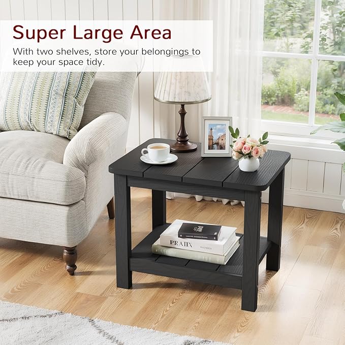 Stoog 3-Piece Patio Rocking Chairs with Table Set, All-Weather Porch Rocker with 400 lbs Support, Never Fade or Rot, Include 2 Rocking Chairs and 1 Side Table, Black