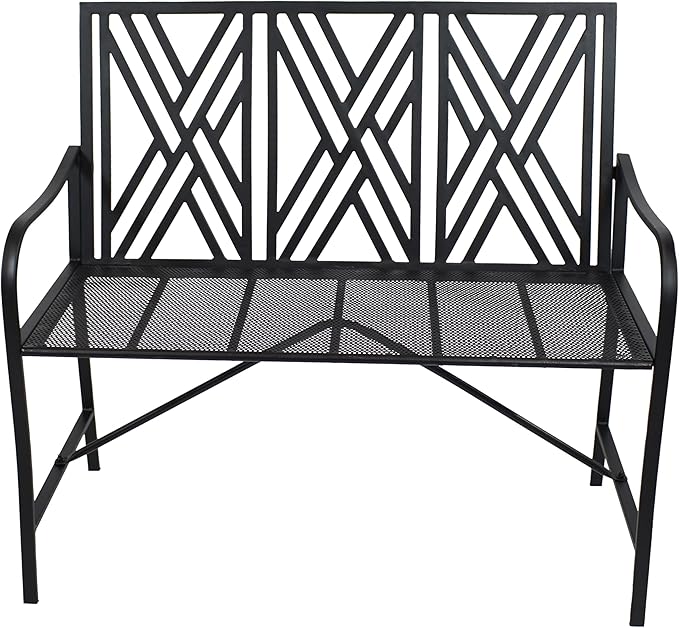 Sunnydaze 2-Person Outdoor Garden Bench - Geometric Lattice Iron Patio Bench - Black - 42" W