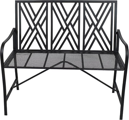 Sunnydaze 2-Person Outdoor Garden Bench - Geometric Lattice Iron Patio Bench - Black - 42" W