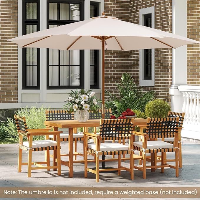 Tangkula 63-Inch Acacia Wood Outdoor Dining Table for 6, Large Rectangular Patio Dining Table with 1.97" Umbrella Hole, 6-Person Indoor Outdoor Table for Kitchen Deck Garden Backyard