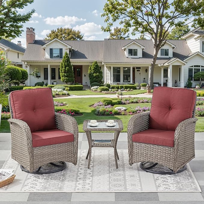 3 Pieces Patio Bistro Set Outdoor Swivel Rocker Patio Chairs with Side Table Patio Furniture for Deck Porch Garden Balcony Poolside