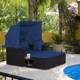 ORALNER Outdoor Daybed, 2-Person Wicker Patio Sofa with Retractable Canopy, Cushions & Pillows, 2 Side Trays - Photo 9