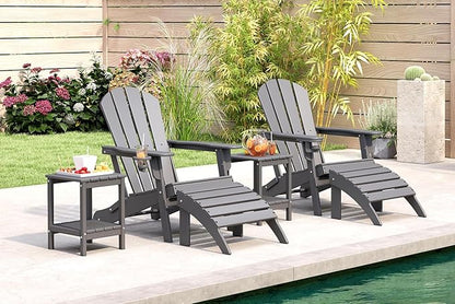 BRIOPAWS Folding-Adirondack-Chairs Set of 4 | HDPE Plastic | Fire Pit Chair | Cup Holder | Curved Back | All Weather | for Outdoor Backyard Deck Patio | Grey