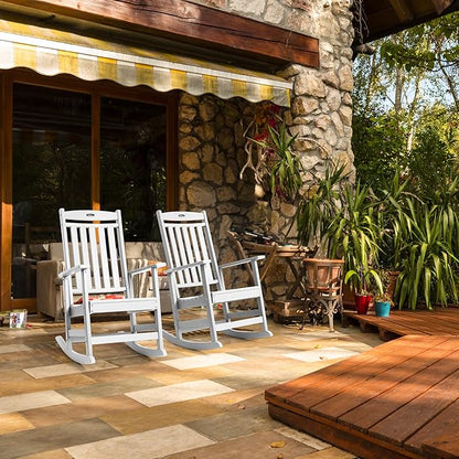 FUNBERRY Outdoor Rocking Chairs Set of 4, HDPE All Weather Poly Lumber Rocker, High Back Patio Rockers Easy Assembly