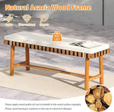 HAPPYGRILL Outdoor Acacia Wood Bench with Cushion, Breathable Rope Seat - Photo 4
