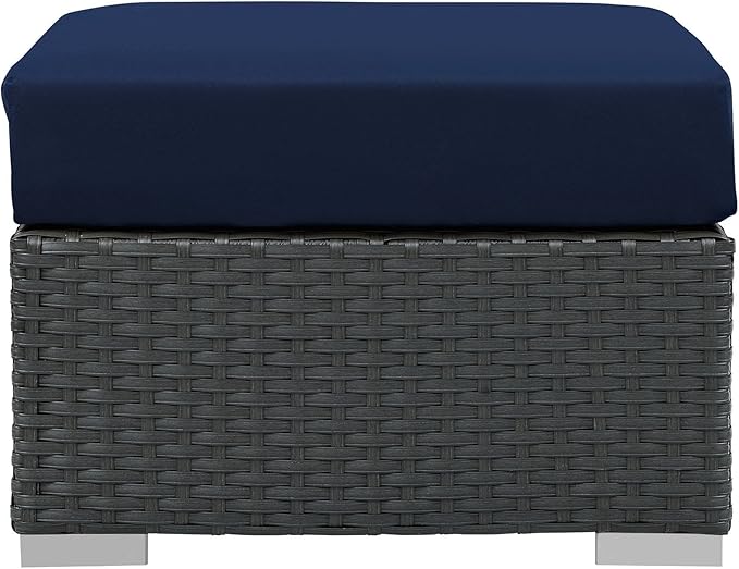 Modway Sojourn Wicker Rattan Outdoor Patio Sunbrella Fabric Ottoman in Canvas Navy - Photo 4