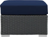 Modway Sojourn Wicker Rattan Outdoor Patio Sunbrella Fabric Ottoman in Canvas Navy - Photo 4