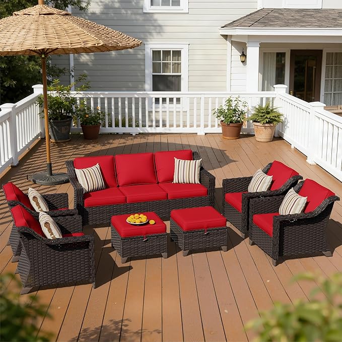 7 Pieces Patio Conversation Furniture Set - 1 Sofa, 2 Ottomans, 4 Armchairs - Photo 1
