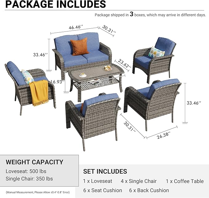 HOOOWOOO Patio Furniture Set, 6 Pieces Outdoor Conversation Set - Photo 6