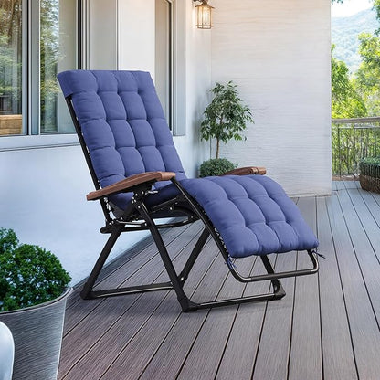 PURPLE LEAF Oversized Outdoor Reclining Chair Patio Zero Gravity Chaise Lounge Folding Chair with Removable Cushion Adjustable Headrest for Lawn Camping Beach Pool Navy Blue