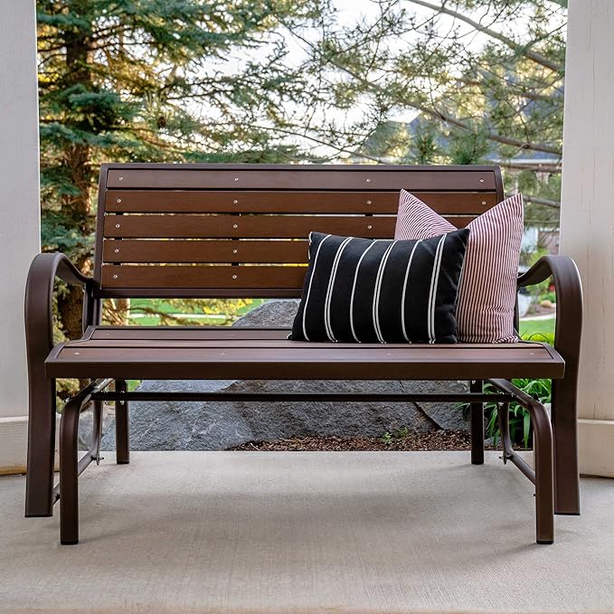 LIFETIME 60290 Wood Alternative Glider Bench, Mocha Brown