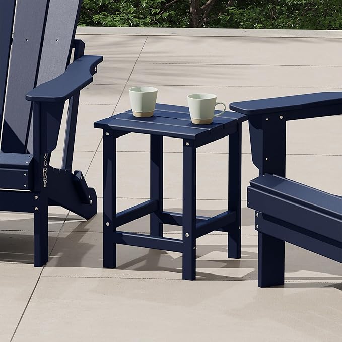 Costaelm Square Outdoor Side Tables, Adirondack Patio Tables for Outside, HDPE Patio End Table Weather Resistant, Balcony Table for Pool, Seaside, Backyard, Porch, Indoor Companion, Navy Blue