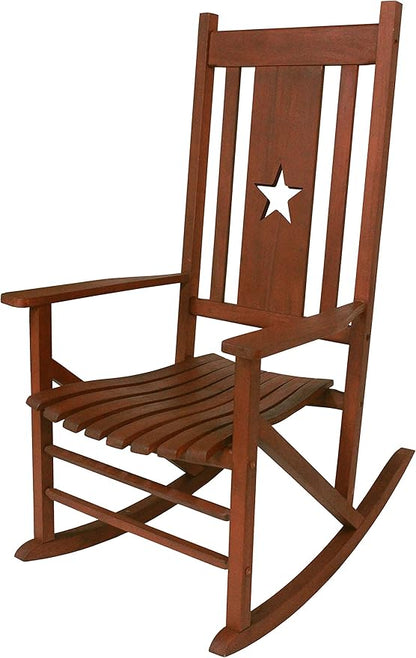 Leigh Country Heartland Rocker with Star Cutout, Natural Finish, Wooden Outdoor Seating for Porch/Patio/Deck