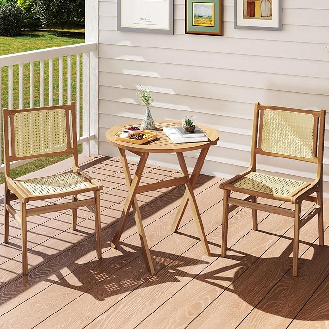 Tangkula 26-Inch Acacia Wood Outdoor Dining Table Set of 2 - Photo 4