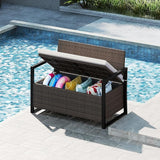 RELAX4LIFE Wicker Outdoor Bench with Storage - Rattan Deck Box w/Protective Liner for Pillows, Pool Supplies - Photo 9