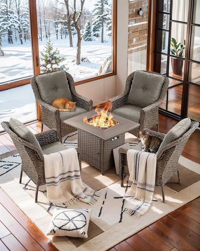 Patio Wicker Chairs Outdoor Furniture Chair - Set of 4 Outside All Weather Lawn Dining Brown Rattan Armchair with High - Photo 2