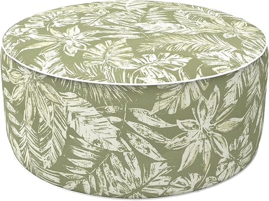 LVTXIII Inflatable Stool Ottoman Footrest with Handle, Decorative Fade-Resistant Foot Stool, Indoor or Outdoor Pouf for Home Garden and Camping Use, D21 x W 21 x H9, Tropical Leaf Green