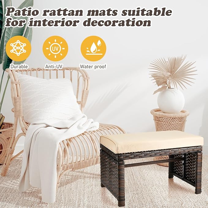 2 Pcs Patio Rattan Ottomans Outdoor Wicker Ottomans Patio Footstool Footrest with Removable Cushion Soft Zippered - Photo 5