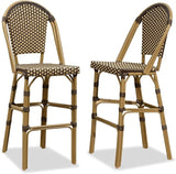 PURPLE LEAF French Bar Stool Set of 2 Bamboo Print Finish Patio Bar Stools with Back Rattan Chairs Wicker Bar Height - Photo 1