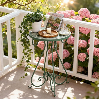 Outdoor Side Table & Mosaic Plant Stand, 14" Ceramic Tile Top Round End Table Accent Table, Indoor Outdoor Coffee Tea Table for Yard Porch Garden Patio Living Room Bedroom