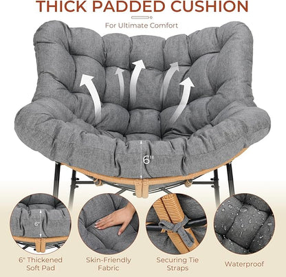 TLSUNNY Outdoor Papasan Rocking Chair, Oversized Padded Lounge Rocker with Cushion, Comfy Wicker Egg Lounge Chair, Large Indoor Rocking Recliner for Living Room/Porch/Garden (Dark Grey)