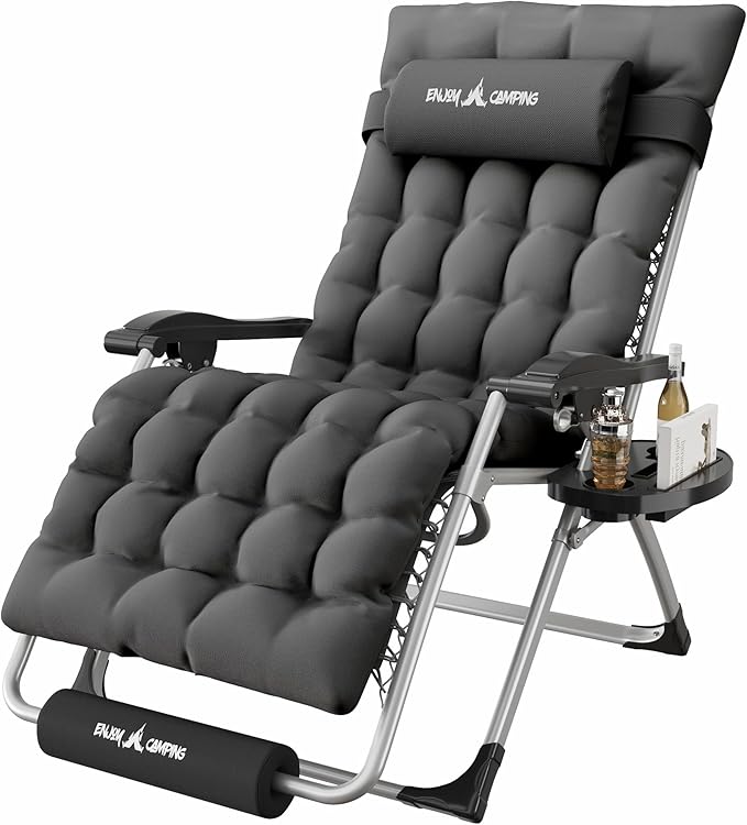 Amopatio Oversized Zero Gravity Chair, XL 29In Reclining Camping Lounge Chair w/Removable Cushion&Headrest, Upgraded Lock and Footrest, Folding Patio Recliner for Indoor Outdoor, Dark Grey