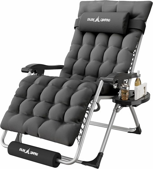 Amopatio Oversized Zero Gravity Chair, XL 29In Reclining Camping Lounge Chair w/Removable Cushion&Headrest, Upgraded Lock and Footrest, Folding Patio Recliner for Indoor Outdoor, Dark Grey