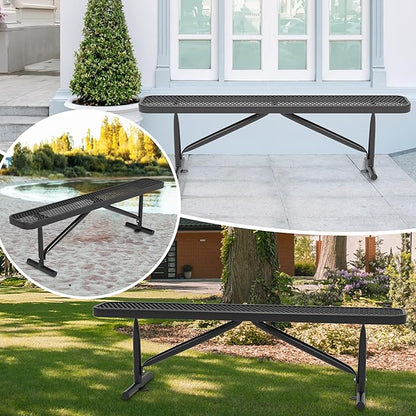 Park Benches for Outside, 6 ft Steel Outdoor Garden Bench Porch Chair Furniture Patio Seating, Commercial Expanded Metal Mesh Bench for Shopping Malls, Lawn, Backyard, Park, Deck, Street, School