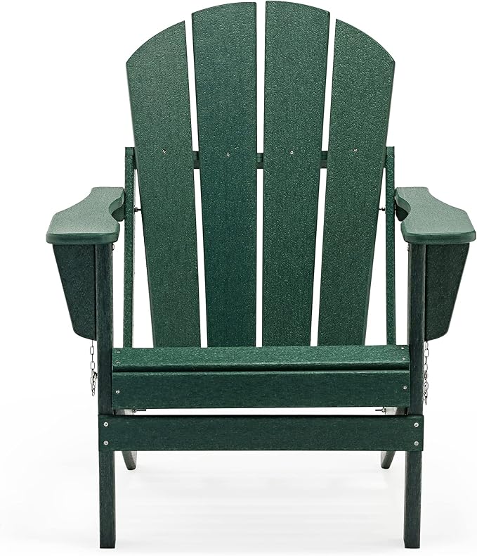 WO Home Furniture 3pc Set - HDPE Poly Adirondack Chair with Ottoman/Footrest and Square Side Table, All Weather and UV Resistant for Outdoor Patio Backyard, Garden, Dark Green