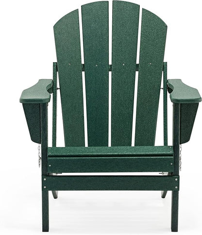 WO Home Furniture 3pc Set - HDPE Poly Adirondack Chair with Ottoman/Footrest and Square Side Table, All Weather and UV Resistant for Outdoor Patio Backyard, Garden, Dark Green