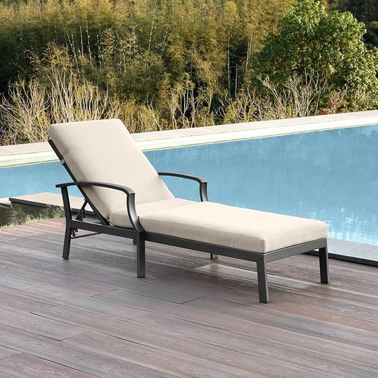 Pool Lounge Chair, Never-Rust Aluminum Outdoor Chaise Lounge with Gray Cushion, Outdoor Lounger Pool Furniture with Adjustable Backrest, Patio Lounge Chair for Outside, Deck, Gunmetal