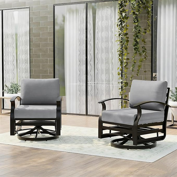 Gotland 2 Piece Patio Set, Metal Outdoor Swivel Chairs Set of 2 with 5.1’’ High-Resilience Seat Cushions 6.2’’ Back - Photo 1