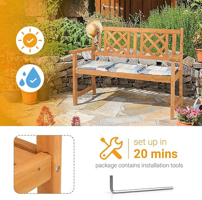 46.5in Outdoor Wooden Porch Benches,Weatherproof Patio Park Bench,Outside Leisure Bench,Outdoor Garden Park Bench,with Armrests and Backrest,for Lawn, Deck, Path, Backyard, Entryway (Natural)
