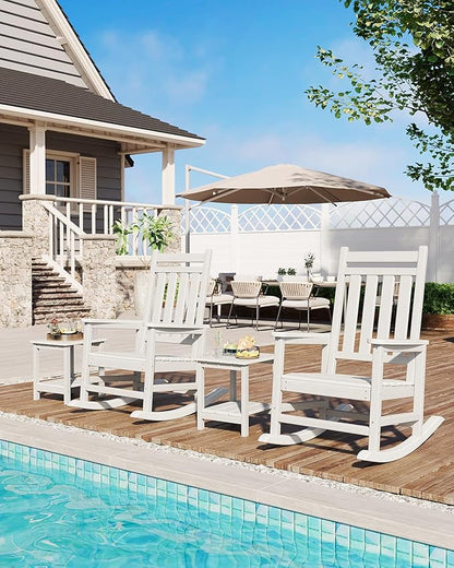 GarveeLife Poly Lumber Rocking Chair Outdoor Set of 6 - HDPE High Back Porch Rocker Chairs for Adults - All Weather Resistant Furniture for Patio - White