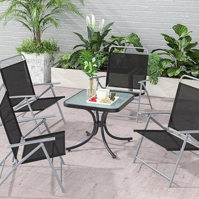 Tangkula Outdoor Side Table, 20 Inches Square End Table with Tempered Glass Top, Metal Frame, Small Patio Table for Garden, Backyard, Balcony, Poolside, Porch (1)