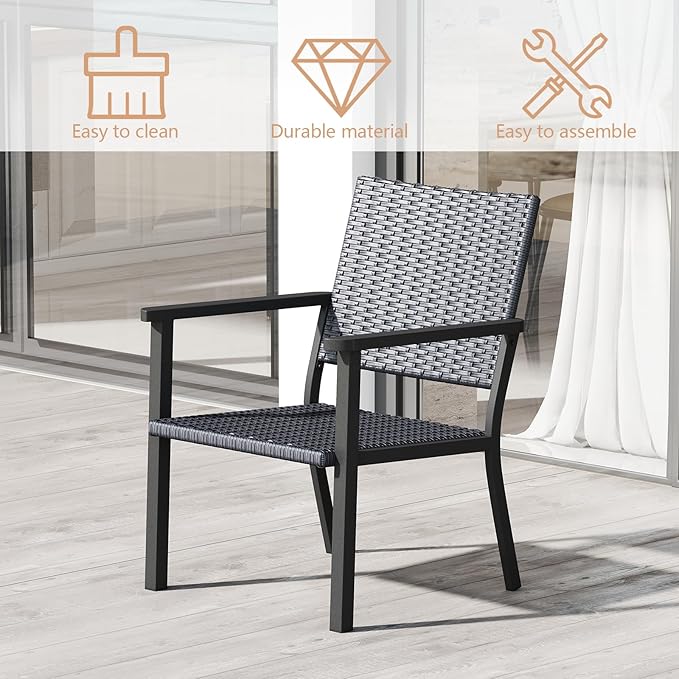 C-Hopetree Outdoor Lounge Chair for Outside Patio Porch, Metal Frame, Black All Weather Wicker - Photo 4