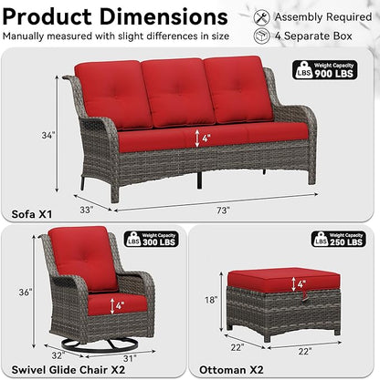 5 Piece Outdoor Wicker Patio Furniture Set, Outdoor Swivel Rocker Patio Chairs Set with Thickened Olefin Cushions, High Back and Deep Seating, Hand-Woven PE Rattan for Porch, Deck