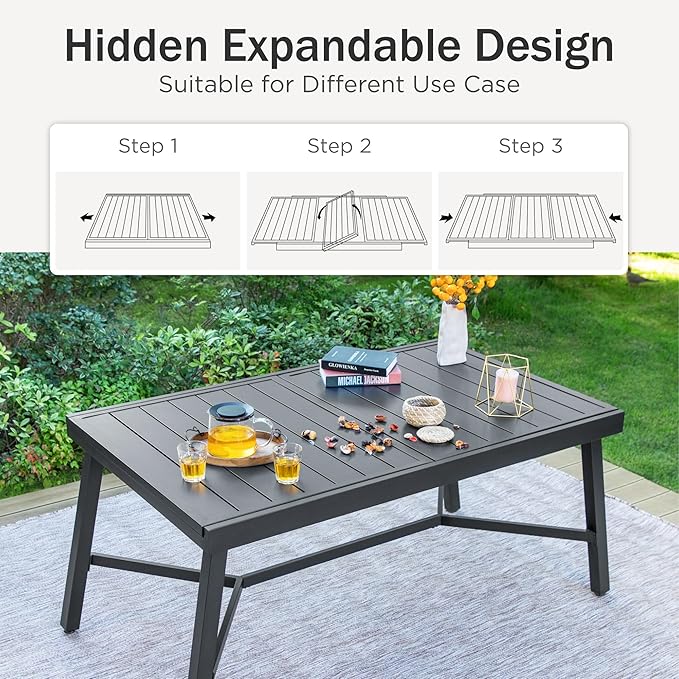 PHI VILLA Expandable Patio Dining Table Metal Outdoor Table for 6-8 Person Lawn Garden Bistro Rectangular Table - Photo 5