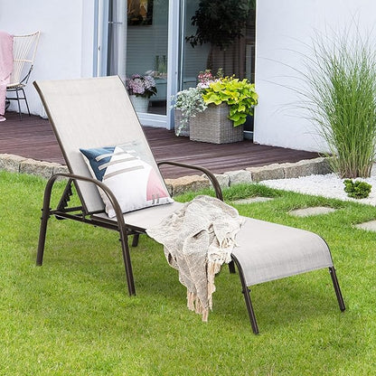 Tangkula Lounge Chair Outdoor, Patio Chaise Lounge with Adjustable Backrest, Reclining Pool Lounge Chair for Outside with Heavy Duty Steel Frame, Suitable for Beach, Yard, Balcony, Poolside